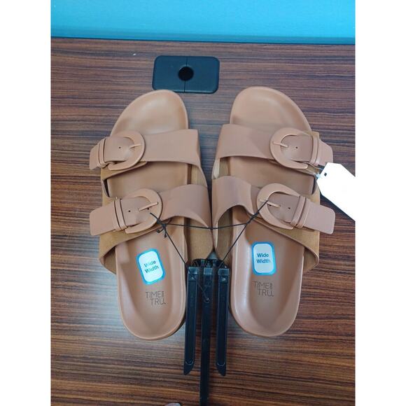 Beige Time and Tru Womens Dressy Footbed Adjustment Strap Slide Sandals Size 11W - Picture 2 of 5